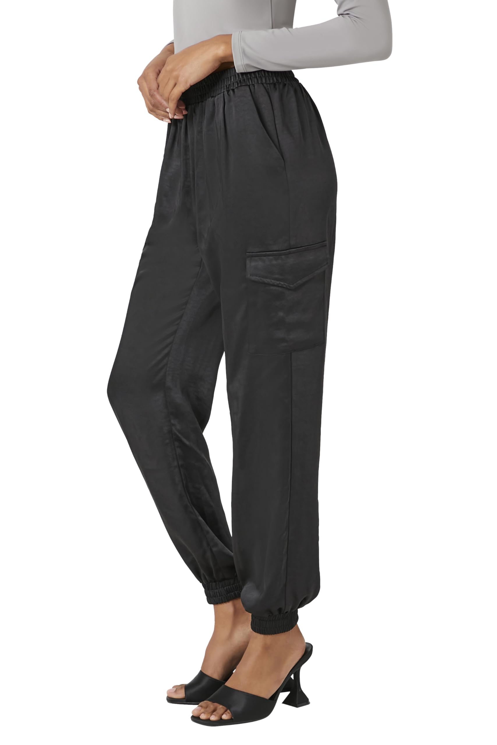 Forever 21 Satin High-Rise Joggers Pantaloni, Nero, S Donna