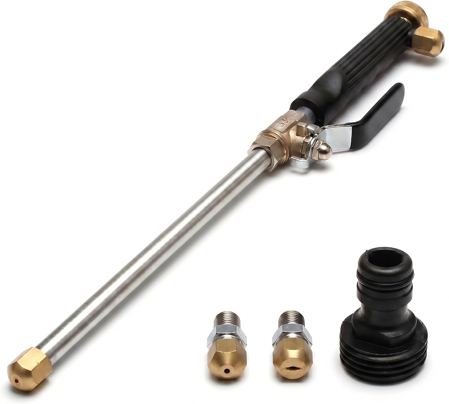 High Pressure Power Washer Wand, Water Jet Garden Hose Nozzle with 2 Spray Tips, Heavy-Duty Metal Hose Sprayer for Car Wash, Patio Cleaning, Sidewalk, Deck, Garden Watering (Black)
