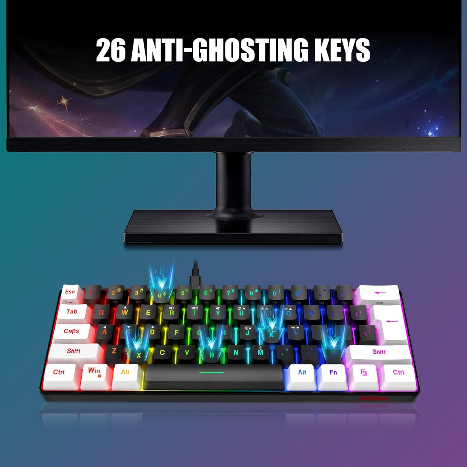 RedThunder Combo de teclado y mouse para juegos al 60%, mini teclado retroiluminado RGB ultra compacto de 61 teclas, mouse óptico ligero de 7200 DPI, juego de juegos con cable RGB para PC, PS5, Xbox