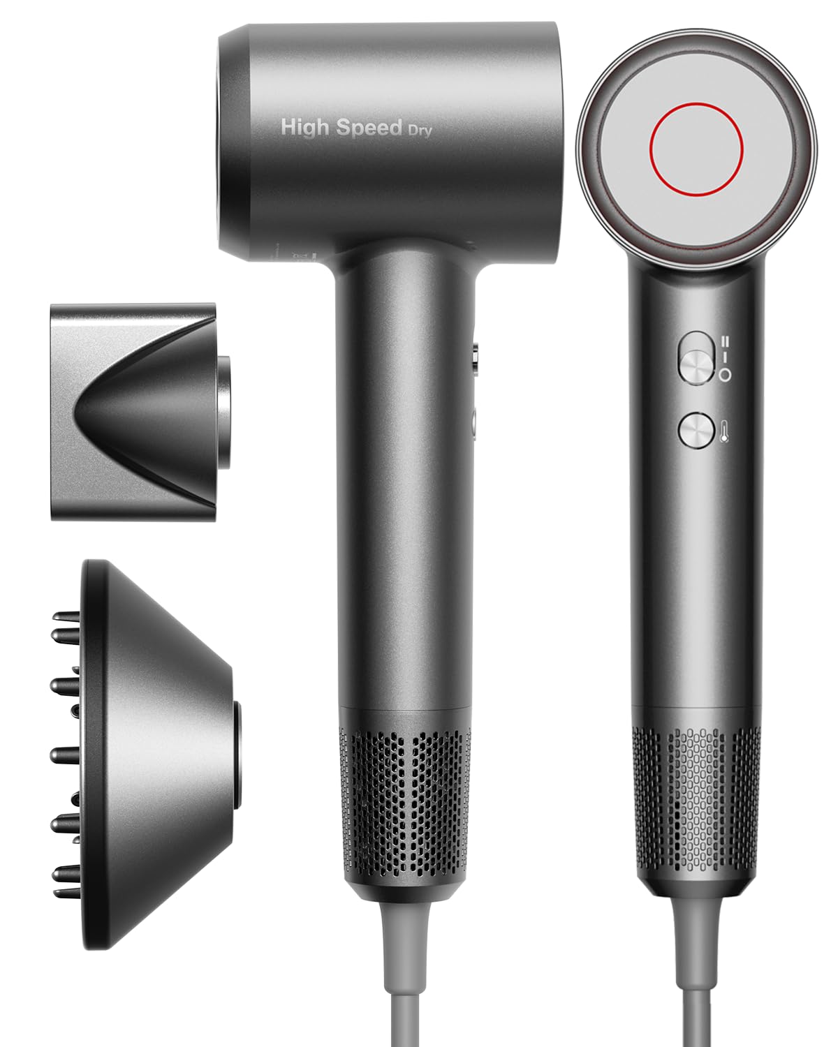 Secador de Pelo Iónico de Alta Velocidad, Ligero, Motor Sin Escobillas 160.000 RPM, Secado Rápido, Anti Encrespamiento, Bajo Ruido, con Difusor y Boquilla, Enchufe UE (Gris Plata)