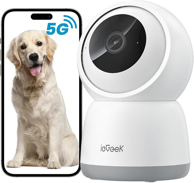 ieGeek 2.4/5GHz Camara Vigilancia WiFi Interior 2K 360°PTZ, Cámara Vigilancia Interior para Bebes/Mascotas/Seguridad Casa, Seguimiento Automático, Voz Bidireccional, Detección Humanoide, Alarma Avisos