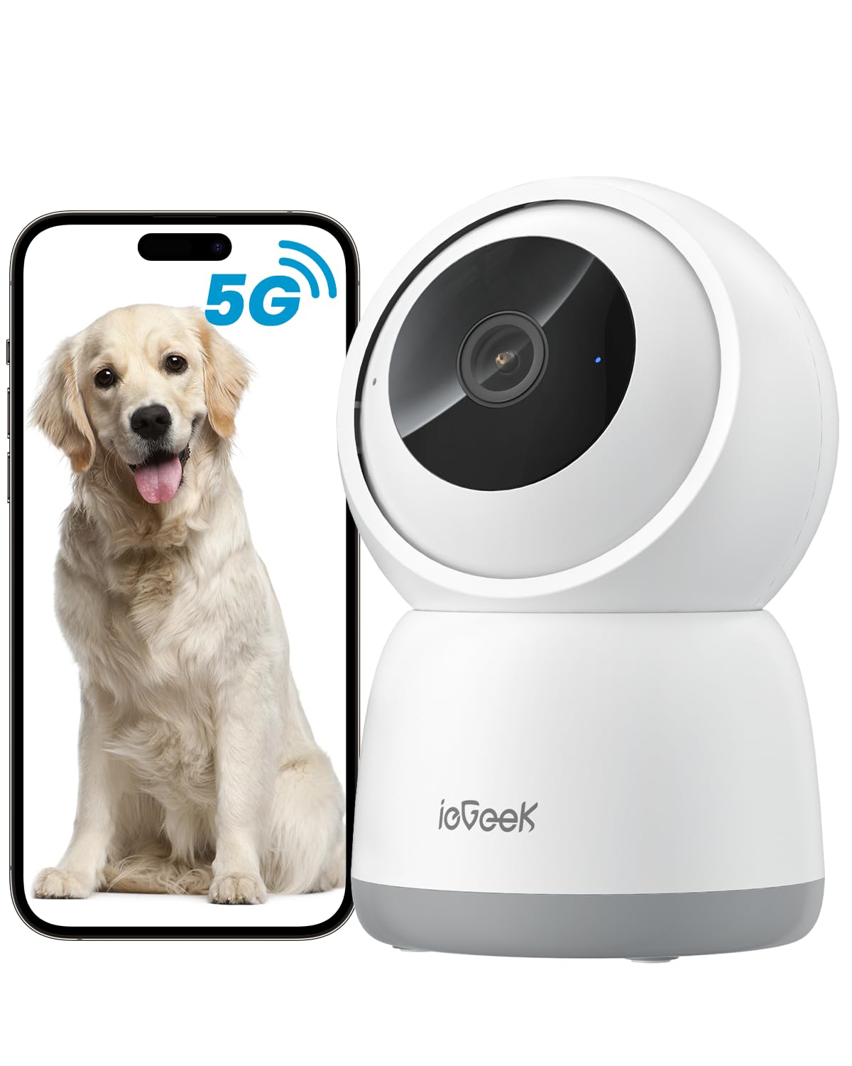 ieGeek 2.4/5GHz Camara Vigilancia WiFi Interior 2K 360°PTZ, Cámara Vigilancia Interior para Bebes/Mascotas/Seguridad Casa, Seguimiento Automático, Voz Bidireccional, Detección Humanoide, Alarma Avisos