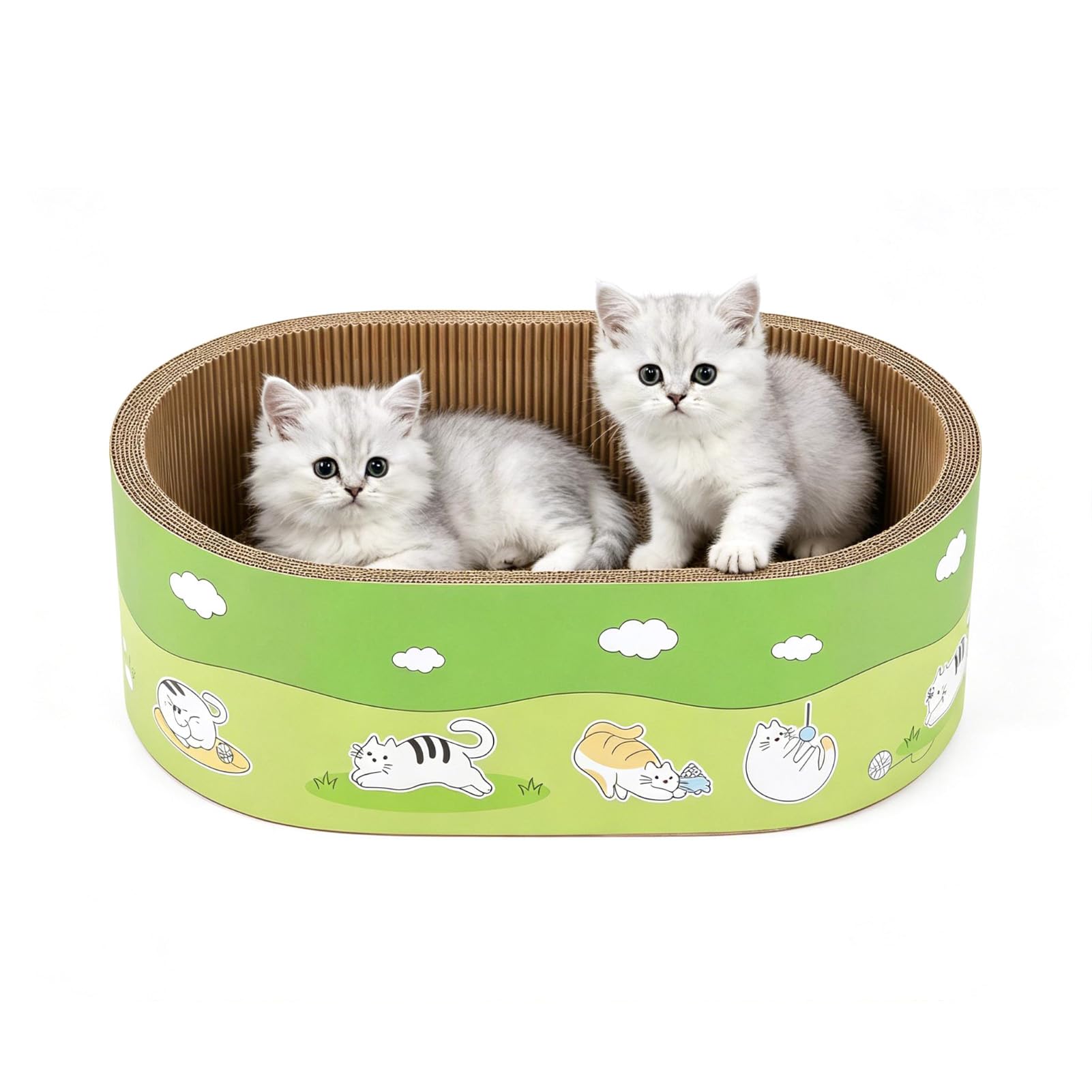 BREEZENEST Cat Scratcher Bed Lounge Heavy Duty Corrugated Cardboard Scratching Pad with Ergonomic Sofa Shape for Indoor Cats Anti-Scratch Resting Couch for Living Room Home Apartment Oval (Size M)