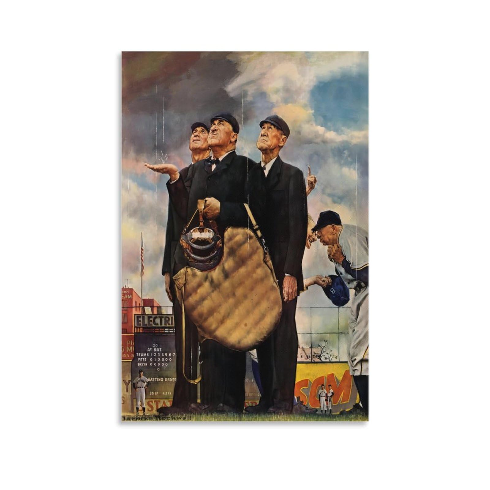 LZTEN Tough Call - Bottom of The Sixth (Three Umpires) by Norman Wall Art Rockwell Prints Posters Canvas Wall Art Oil Paintings Deco Unframed 16x24inch