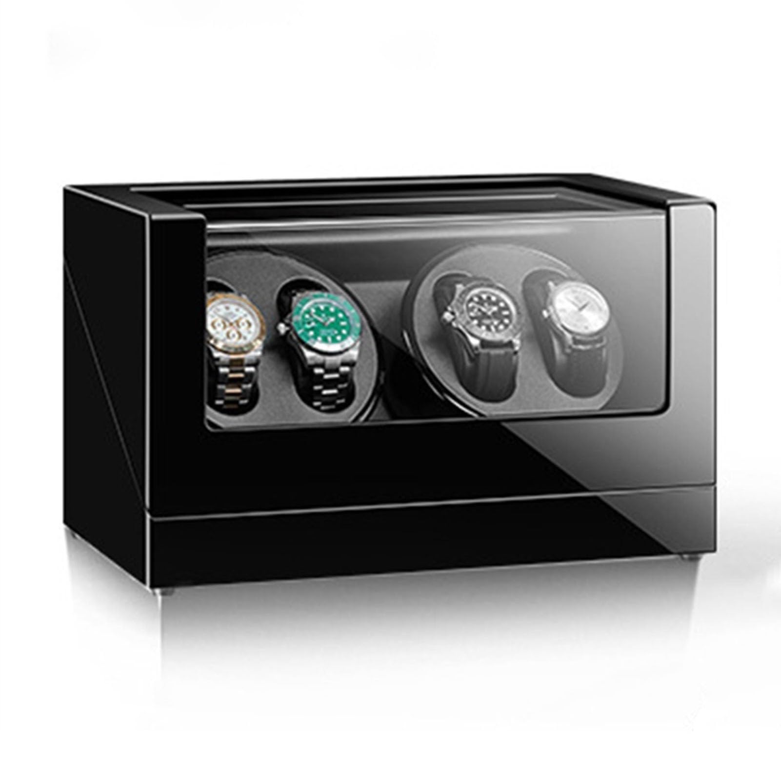 MYUYEE Wooden Watch Winder For 4 Watches Piano Paint Exterior Automatic Watch Display Case With Quiet Japanese Motor 5 Rotation Mode Dual Power Supply (A)