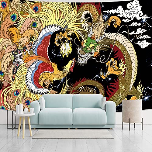 Nterc Japanese Tapestry Dragon And Phoenix Cool Anime Ukiyoe Tapestry 80"X60" Chinese Oriental Asian Legend Mythology Animal Wall Hanging Flannel Home Decor Wall Blankets Gtrlrc999 #TOP1