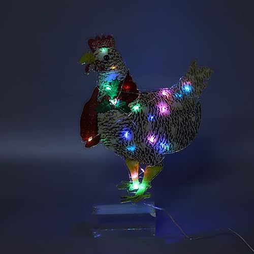 Miniatura 5 de Decoraciones LED de Navidad para exteriores, 1 decoración navideña de pollo iluminado, pollo iluminado con bufanda, letreros de patio con estacas