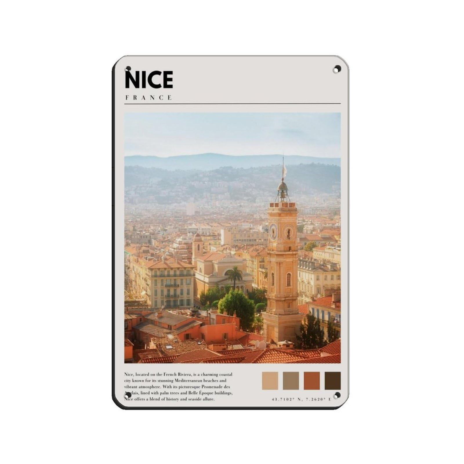 Nice City Poster France Art Tin Sign Vintage Metal Pub Club Cafe Bar Home Wall Art Decoration Poster Retro 8x12inch(20x30cm)