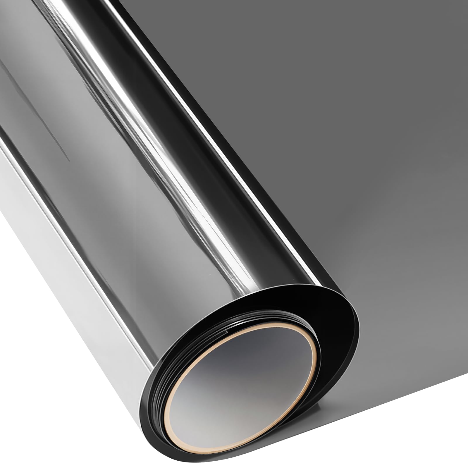 ConCus-T One Way Window Film Heat Control Sun Blocker Anti Glare Blackout Window Tint Film Mirror Effect Film UV Solar Film Static Cling Covering, Black Silver, 90 x 200cm