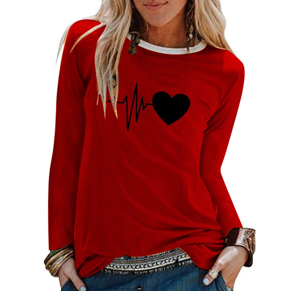 KANGMOON Women's Fashion Round Neck T Shirt Long Sleeve Tops Loose Casual Blouse Pullover Sweatshirt S-XXXL