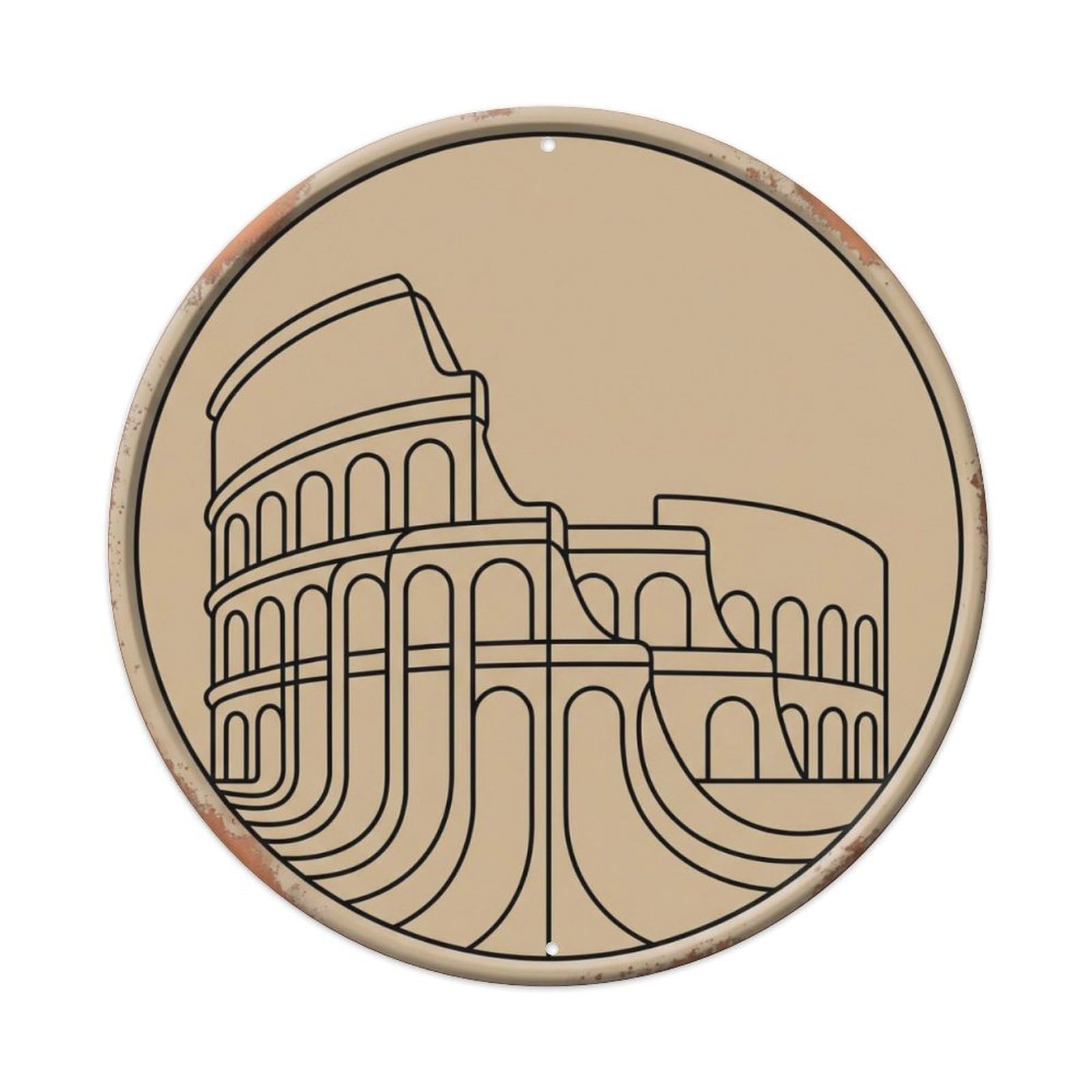 Colosseum Streamline Forum Travel Metal Tin Sign Plaque Wall Decor for Cafe, Club Bar, Office, Home Garden Round Metal Poster 8x8Inch