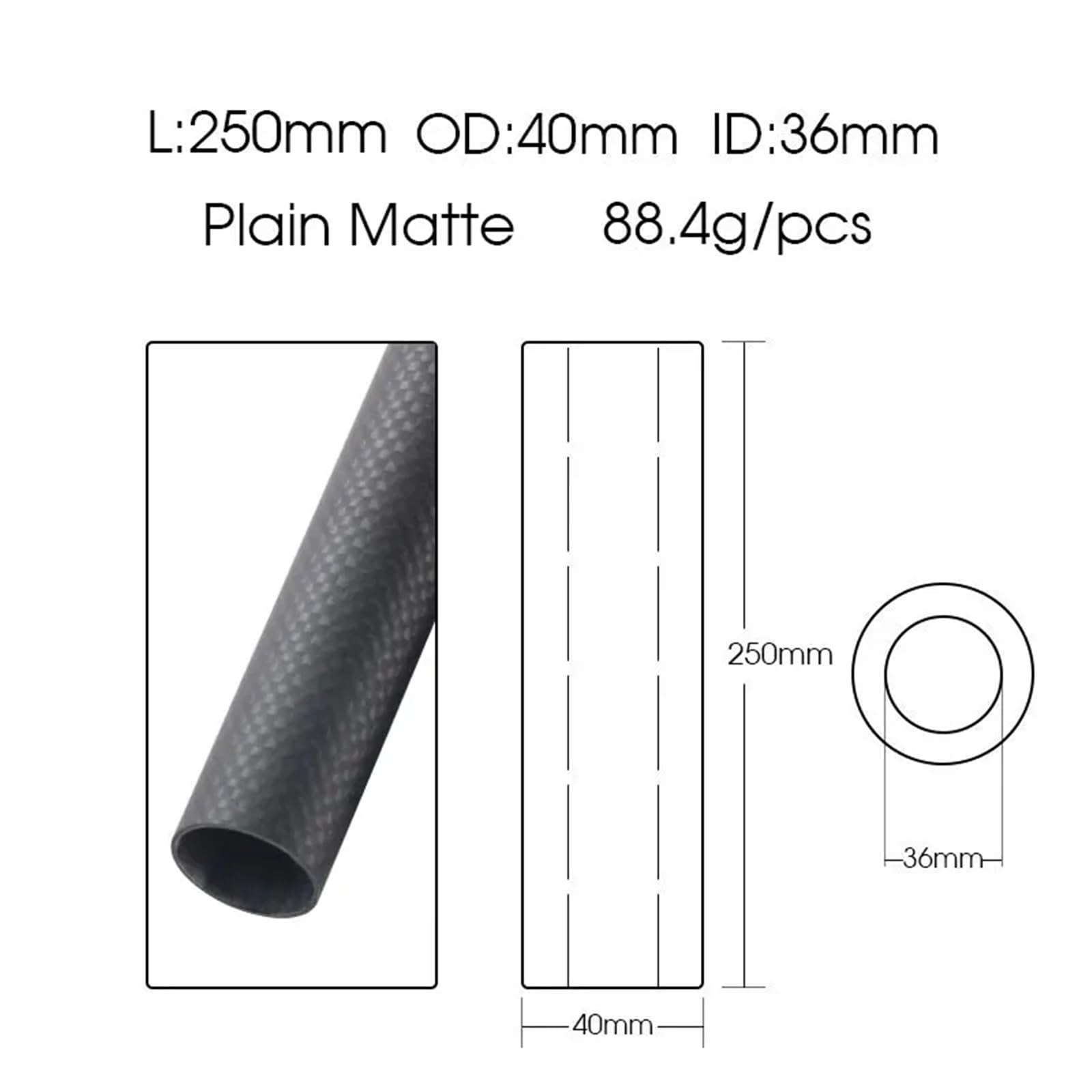 4PCS Carbon Fiber Tube Length 250mm Diameter 38mm 40mm for RC Model Aircraft Drone Accessories Carbon Fiber Square Tube(40X36 Plain Matte)