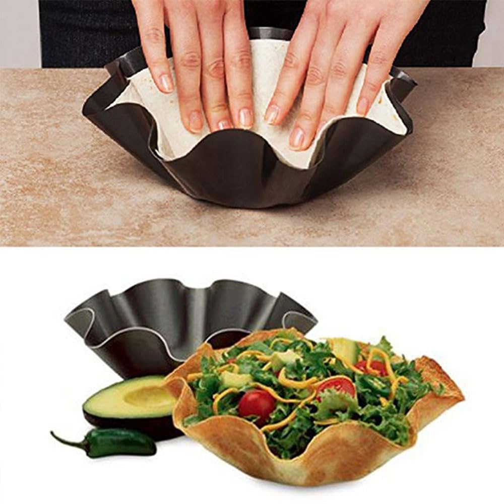 4 stampi per tortilla, 15,2 cm, antiaderenti, in acciaio al carbonio, scanalati, tortilla, taco, insalatiera, stampo a forma di fiore, per casa, cucina, ristorante