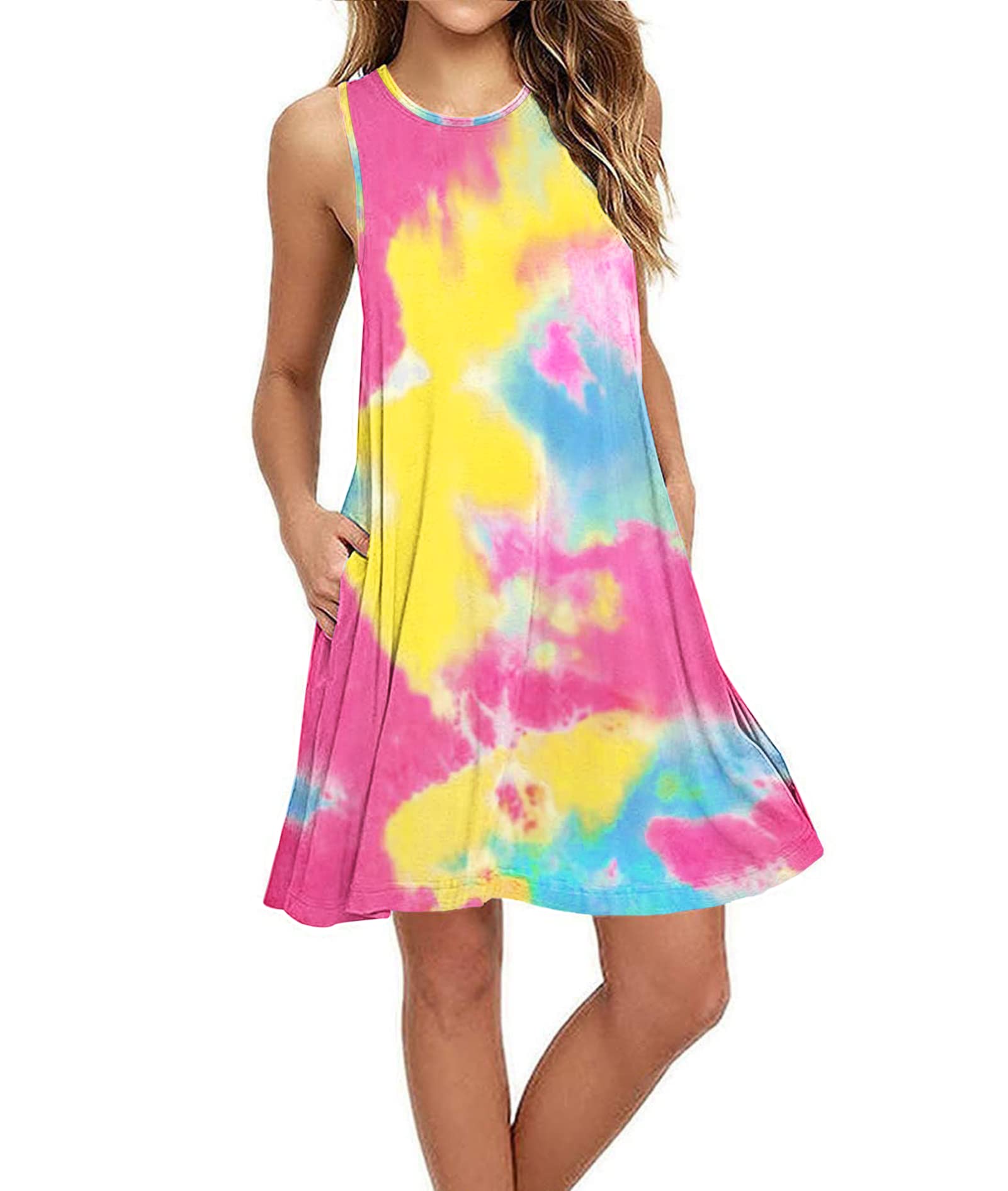 Summer Dresses for Women Casual Sleeveless Swing Sundress with Pockets