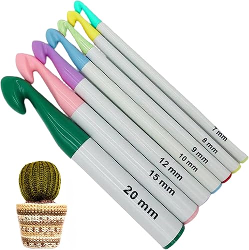 Miniatura 5 de Juego de 7 ganchos de ganchillo con mango de plástico enorme de 0.276 in-0.787 in, agujas de tejer para suéter colorido, hilo de tejer, herramientas
