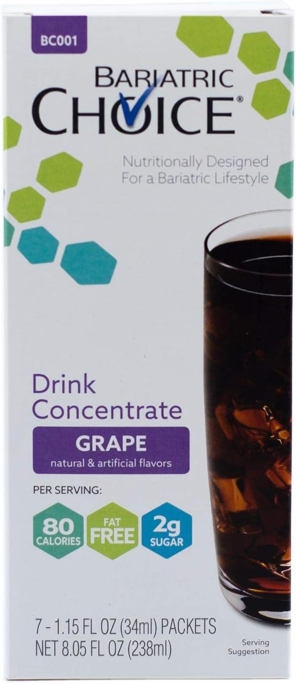 Bariatric Choice Low-Carb Liquid Protein Fruit Drink Concentrate - Grape Flavored Drink Mix To Enhance Water (7 Count)
