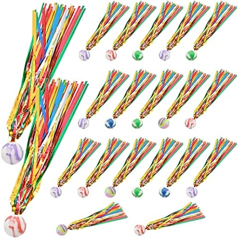 LTHERMELK 20 Pcs Comet Balls Bouncy Balls with Color Streamers Small Balls Assorted Bouncing Ball for Birthday Party Favors Game Prizes Goodie Bag Fillers Cover