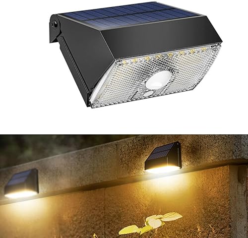 BRIGHTICONIC Luces solares para exteriores para patio, 4 x 4, luces de inundación brillantes, sensor de movimiento, 1000 lúmenes, del anochecer al