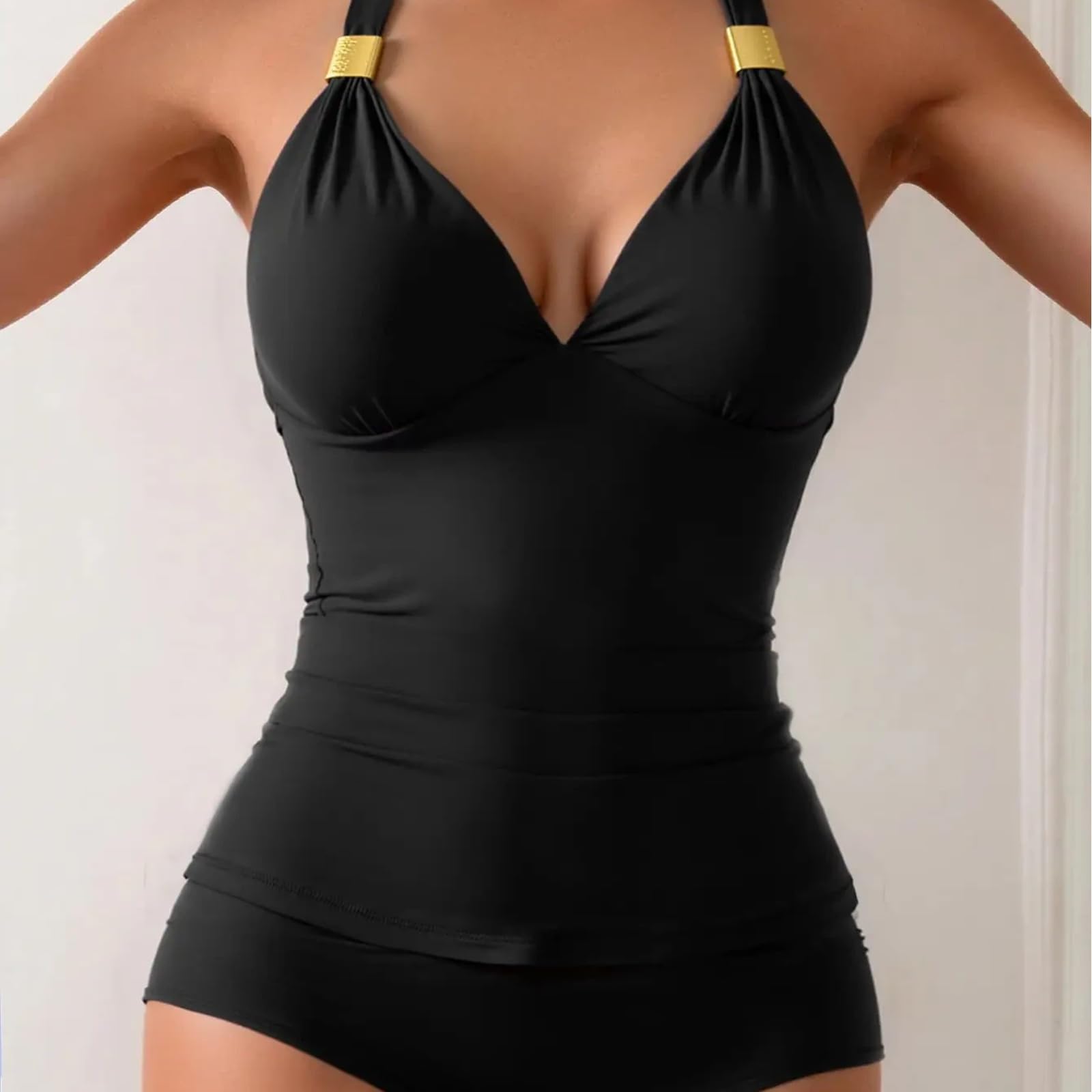 Zestaw tankini 2-częściowy strój kąpielowy damski czarny strój kąpielowy kobiety kąpiący się strój kąpielowy strój kąpielowy strój plażowy