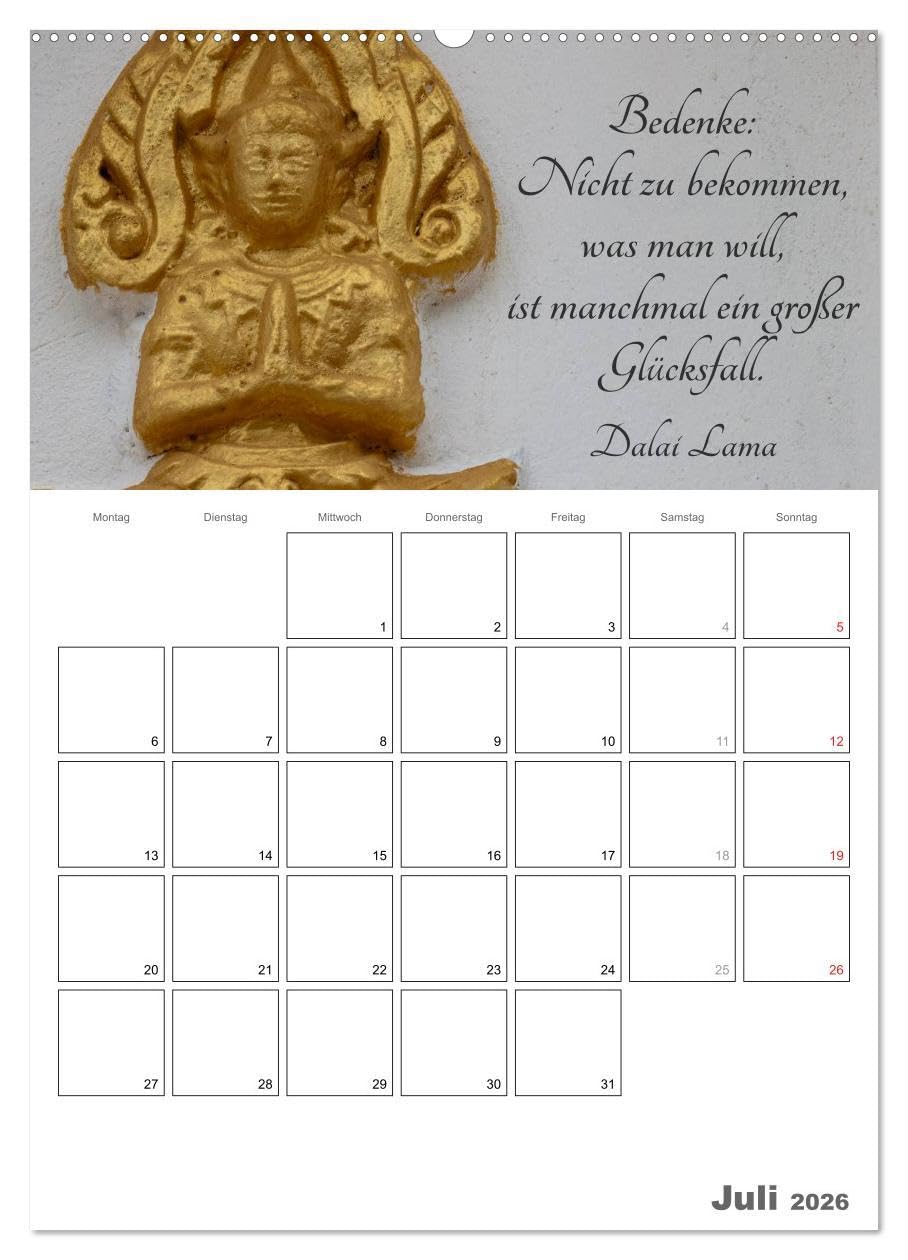 Harmonie und Freude Buddhistische Weisheiten 2026 (Wandkalender 2026 DIN A2 hoch), CALVENDO Monatskalender: Ein Planer mit buddhistischen Weisheiten für die ganze Familie (CALVENDO Glaube)
