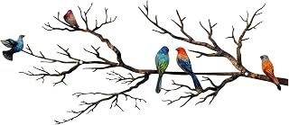 ESTART Metal Birds Wall Art, Metal Vivid Birds on Branch Silhouette Wall Decor Black Leaves with Bird Outdoor Hanging Wall Sculpture for Home Balcony Garden (Classic Color, Small)