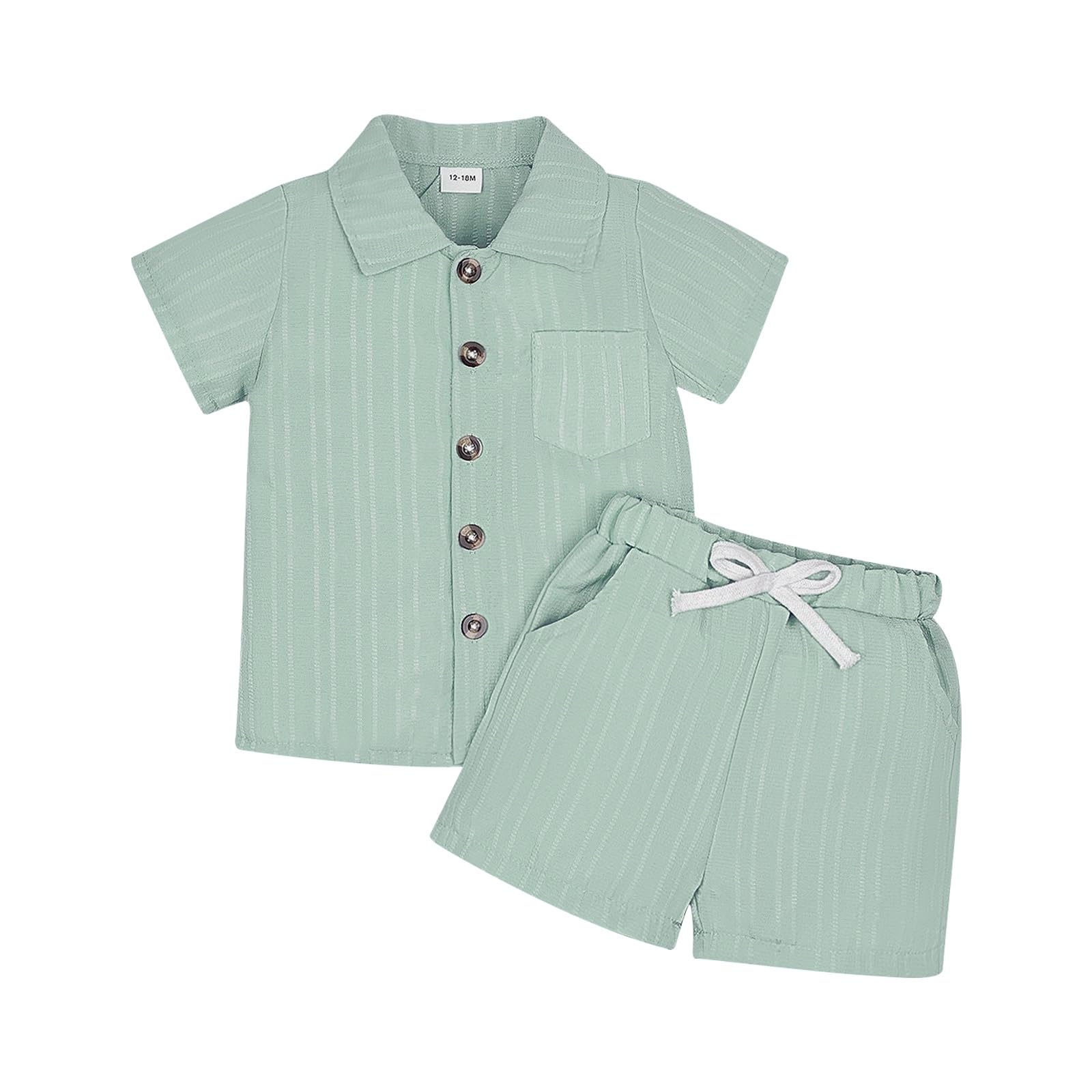 Toddler Baby Boys Clothes Ribbed Button-Down Shirt Tops +Shorts Pocket Outfit 2 PCS set 12 Months-5T Without Tee