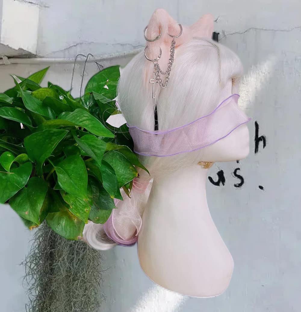 VIGVAN Cat Cosplay Ears Accessories Punk Gothic Cross Cat Ears Headbands Clips: Pink