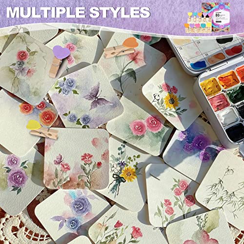 Sintong Watercolor Paper Cards, 80 Sheets Of 300Gsm/140 Lb,100% Cotton Water Color Paper, With 10 Wood Clips In Box, Cold Pressed, Double-Side Textured Cardstock For Watercolor, Oil Pastel And More. #TOP4