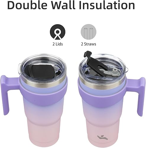 Miniatura 366 de 10 oz Tumbler with Handle and 2 Straw 2 Lid, Insulated Water Bottle Stainless Steel Vacuum Cup Reusable Travel Mug,Turquoise Negro