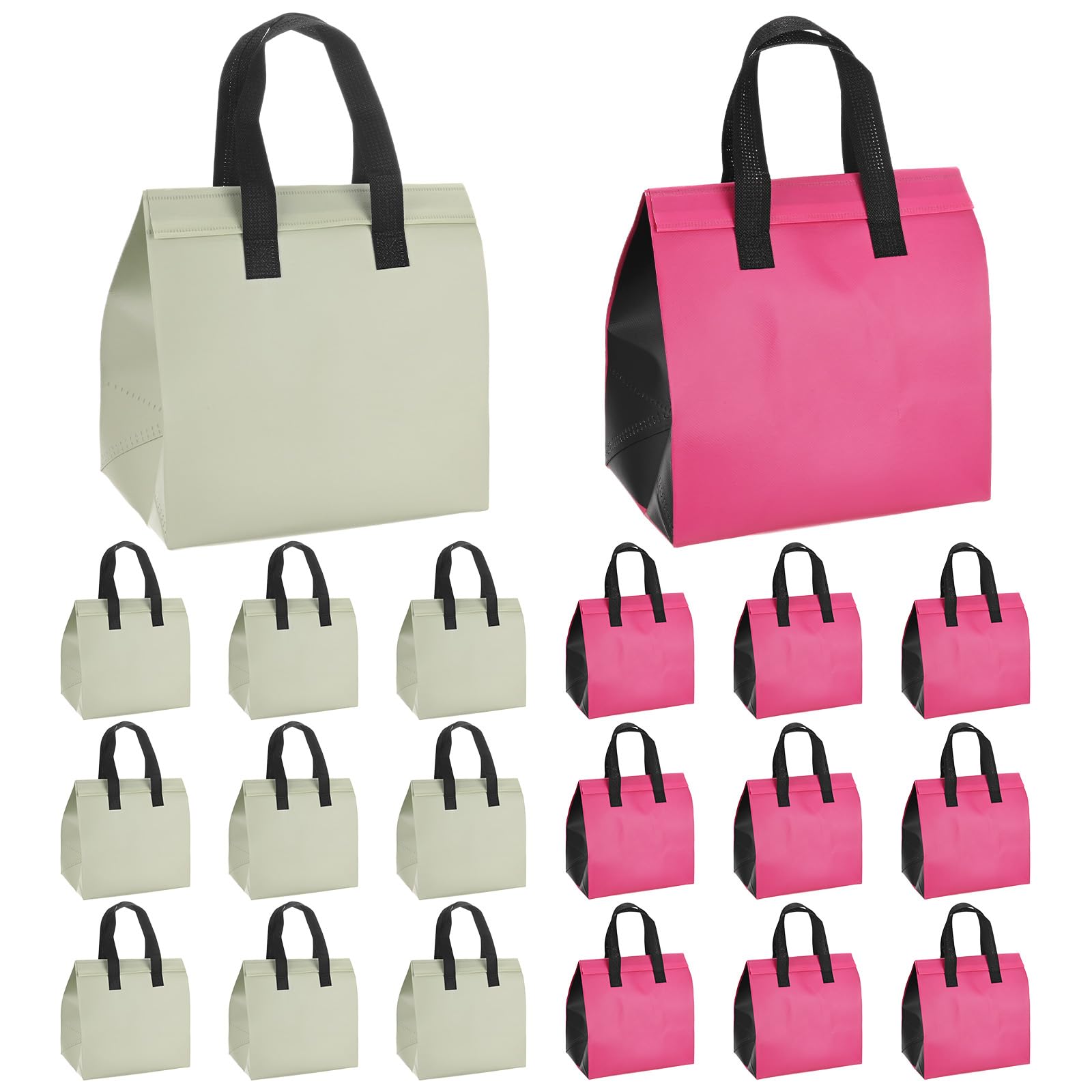 TIXIPEM Insulated Take Away Bags [20PCS] - Bulk Thermal Insulation Food Insulation Cooler Use for Hot Cold Food Deliver & Fresh Store Grocery Bags - [Matcha Green & Rose Red Bicolor-9.4IN]