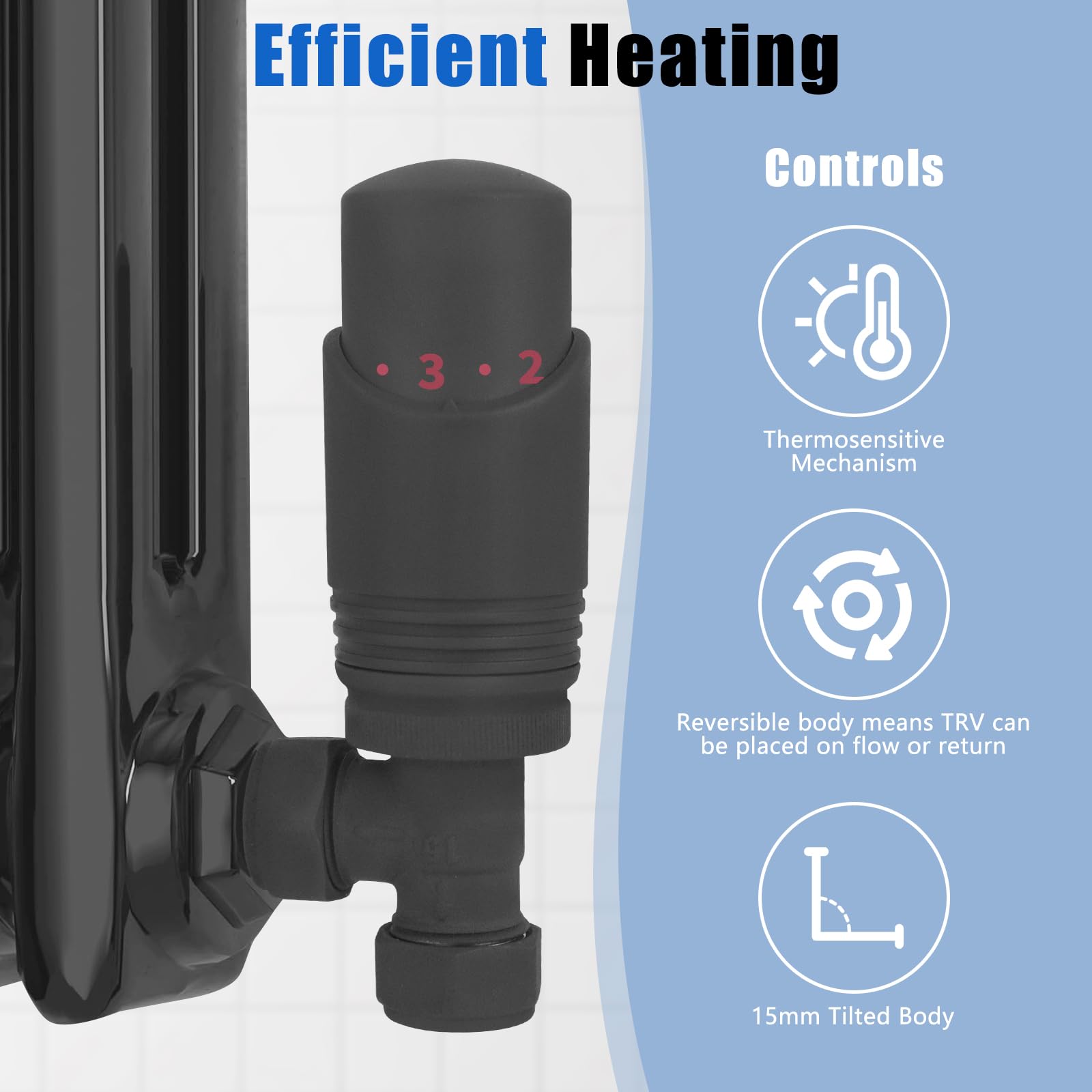 SVNR Thermostatic Radiator Valves (TRV), Textured Anthracite Grey, Angled Lockshield Valve, 15mm - Image 3