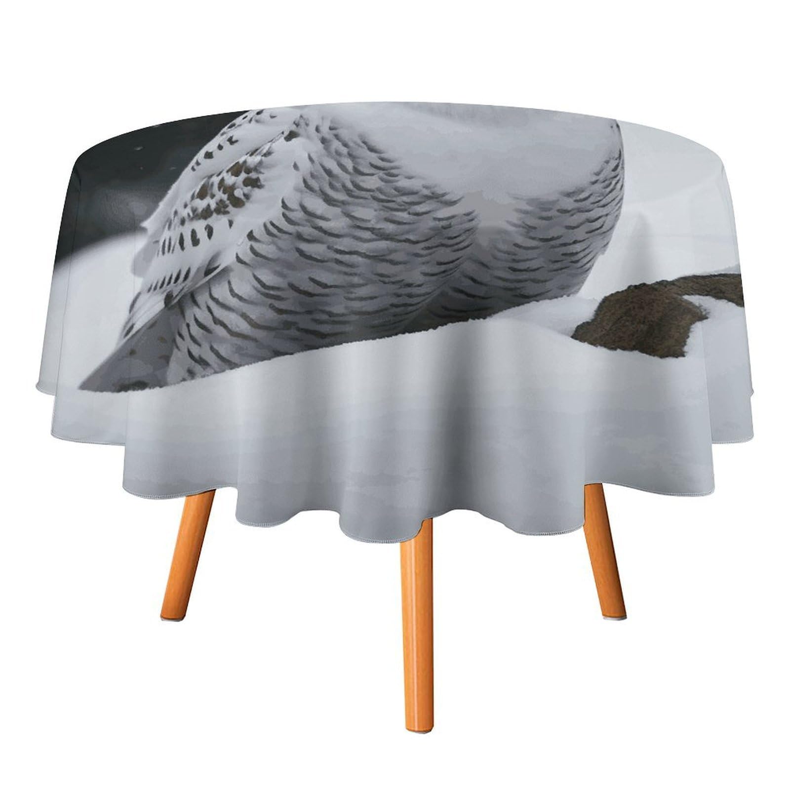 SMAZDFXX Snow Owl Tablecloth 50x50in Round Table Cloth Durable Polyester, Washable Stain Resistant Table Cover for Indoor Outdoor (Picnic, Dining, Party)