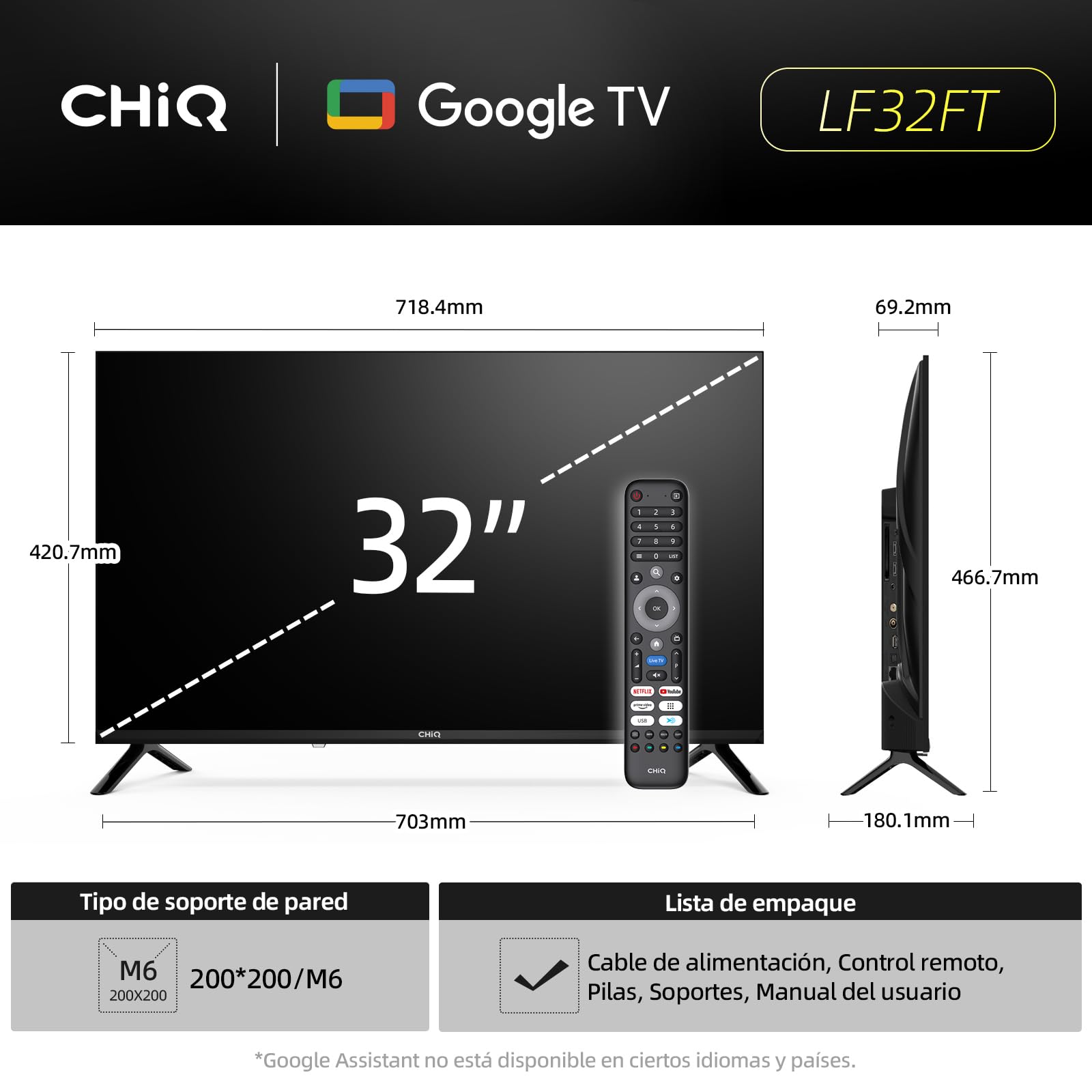 CHiQ LF32FT Smart TV 32 Inch (80 cm), Full HD, HDR10, Google TV OS, Dolby Audio,Chromecast Integrado, Diseño Metal Sin Marco, Sintonizador DVB-C/T/T2/S/S2