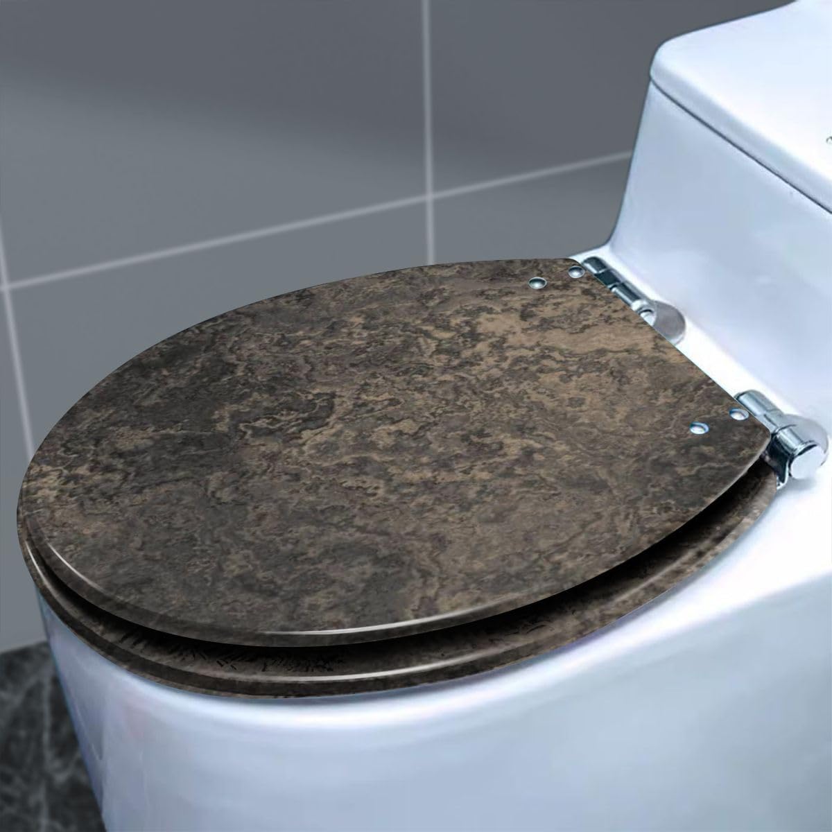 DERUINVAIO Colored Toilet Seat with Slow Close, Black Bronze Brown Grunge Dirty Concrete Wall Stucco Vintage Rock Resin Toilet Seats, Easy to Install, Easy to Clean Heavy Duty Deluxe Toilet Seat