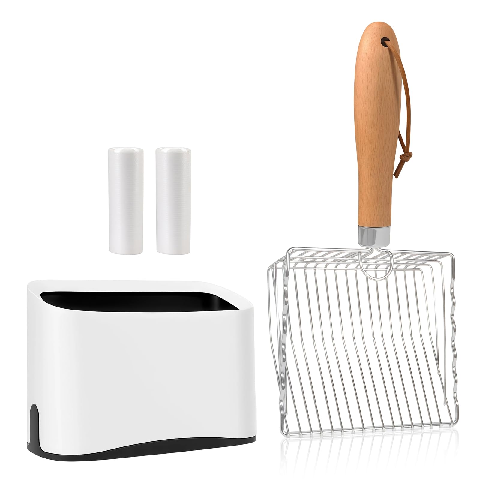 PIPIMOO Cat Litter Scooper with Holder, Metal Cat Litter Scoop, Stainless Steel Sifting Shovel, Poop Sifter&Speed Sifter, Heavy Duty Wood Grip Kitty Litter Scooper for Easy Cleaning, Cats Accessories