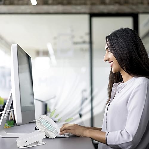 Miniatura 7 de Mini ventilador portátil con clip, 4000 mAh recargable USB, funciona con pilas, ventilador de cochecito con magnético, azul rey