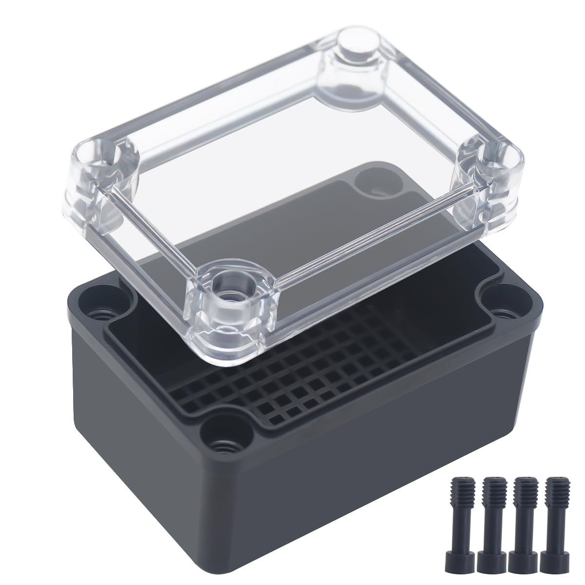 Junction Box,IP67 Waterproof ABS Black Project Box Clear Cover with Mounting Plate Electrical Box Enclosure for Outside Electronics 3.7 x 2.6 x 2.2inch(95x65x55mm)