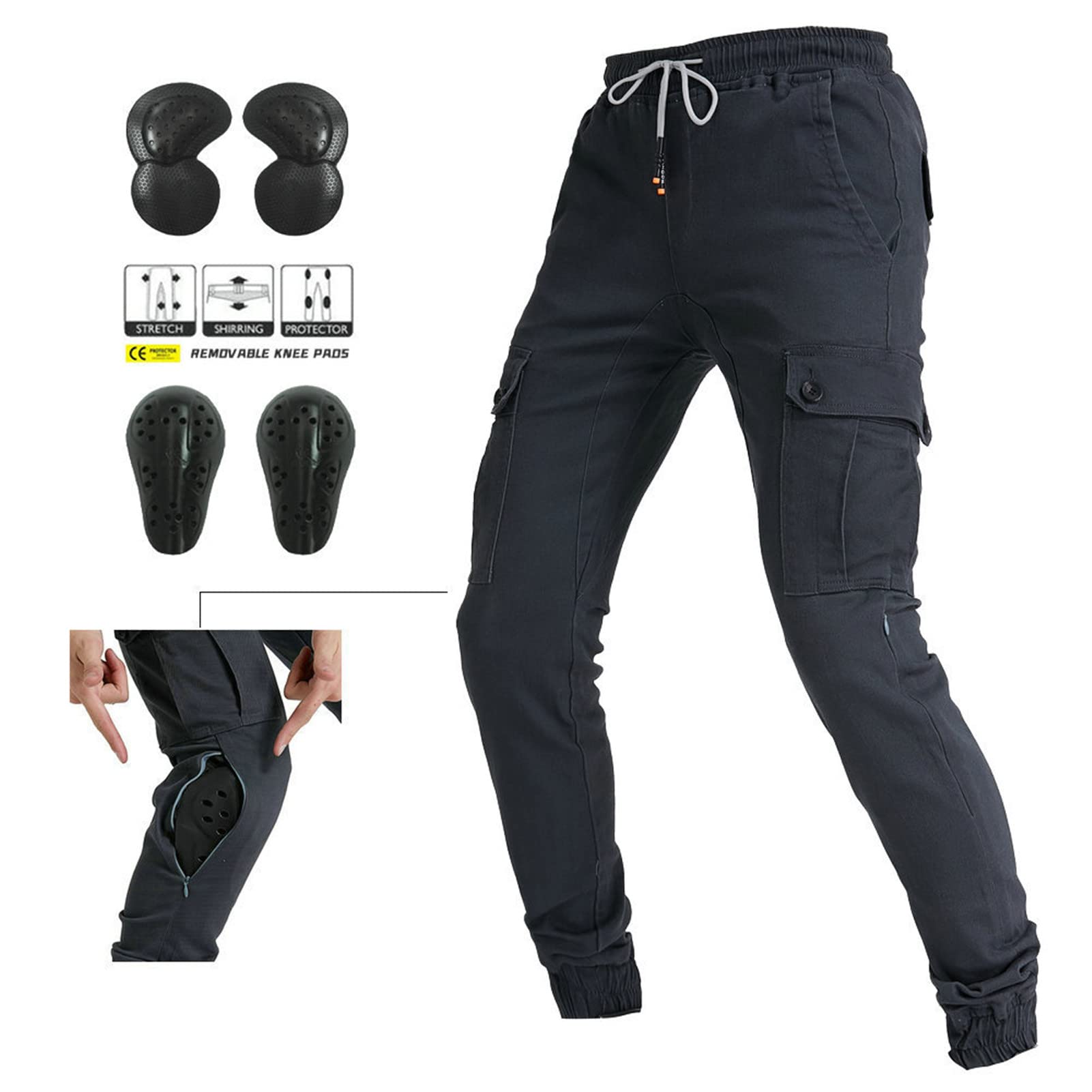 BEDSETS Pantaloni Moto Uomo Jeans, Pantaloni da Moto da Uomo, Jeans da Motociclista Elasticizzati Slim Fit da Uomo, Jeans alla Moda su Tutta La Vita, 4X Imbottitura di Protezione. (Grigio,S)