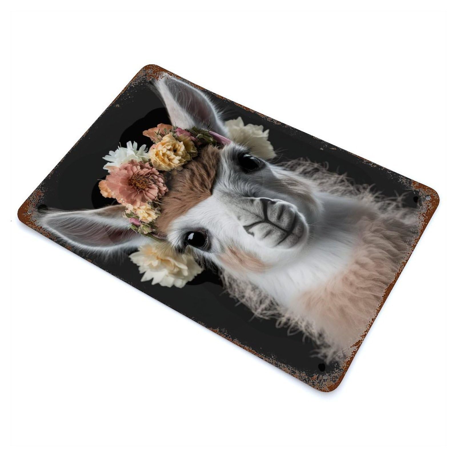 Rusty Metal Tin Sign with Cute Baby Fluffy Llama Design 11.8"x7.9", for Shed, Workshop And Garage Wall Decor, Classic Wall Plaque