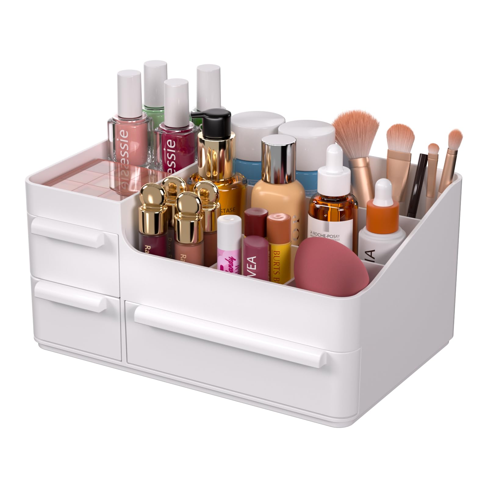 Chancetsui White Makeup Organizer With Drawers, Makeup Desk Organizer, Bathroom Countertop Organizer For Cosmetics, Vanity Holder For Lipstick, Makeup Brush Holder/Organizer (White)