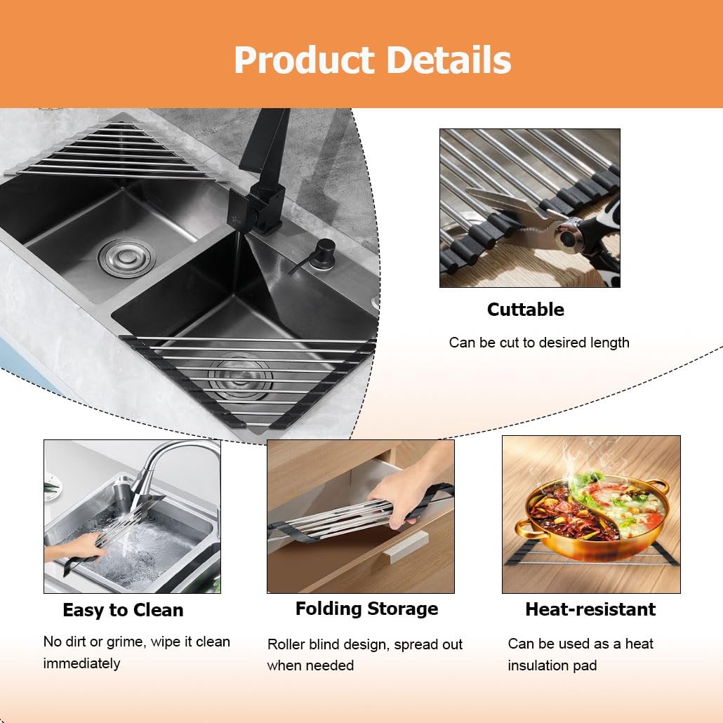 1 2 4 6 8 Paquetes Organizador de fregadero de esquina para cocina, escurridor de platos enrollable triangular sobre el fregadero, alfombrilla escurridora, soporte antideslizante para esponjas, estan
