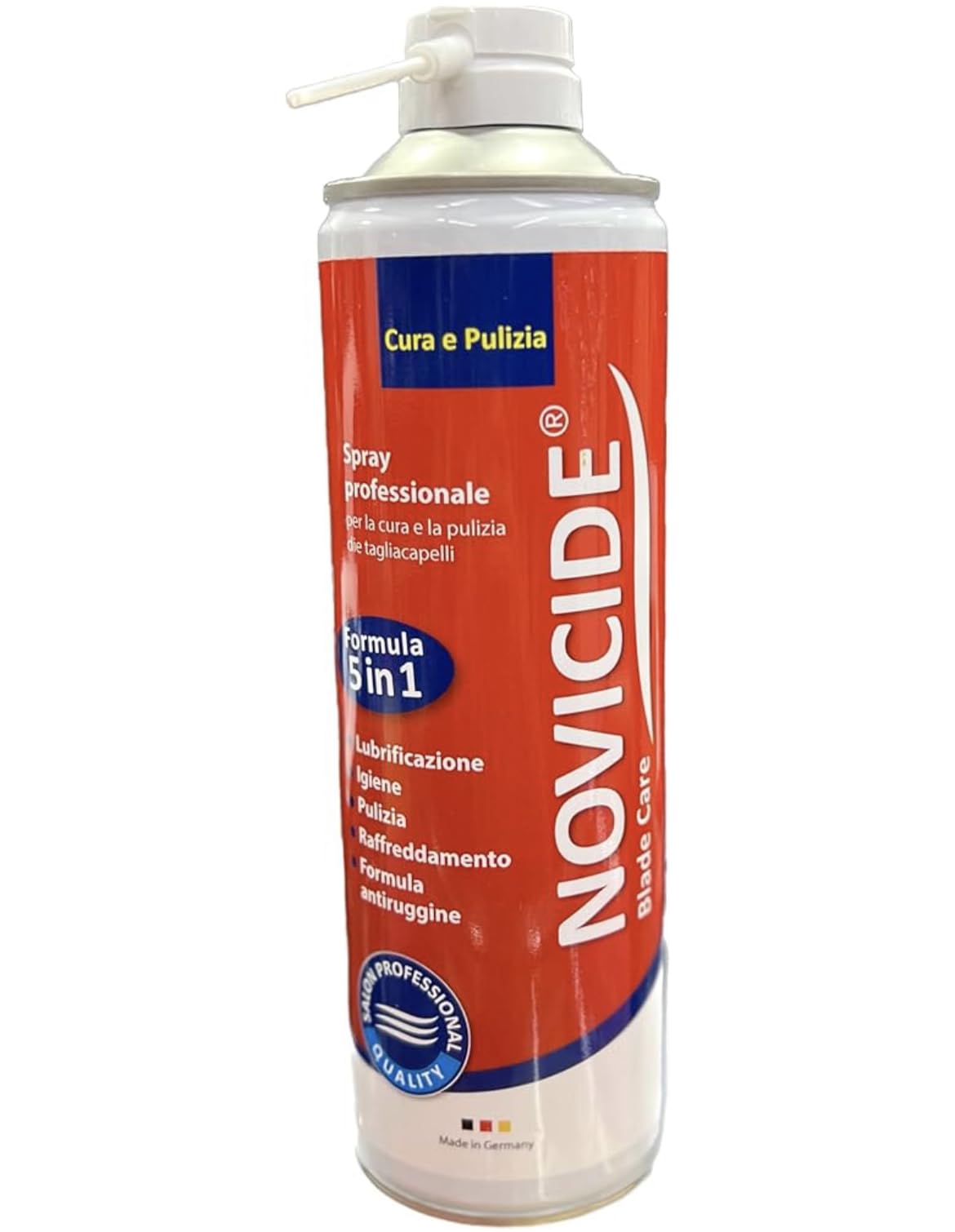 Almaprof shop spray clippercide NOVACIDE rasoio barbiere, regolabarba, tagliacapelli pulisce testina 5in1 lubrificante, pulizia, antiruggine 500 ml disinfetta lama e tiene affilata clipper