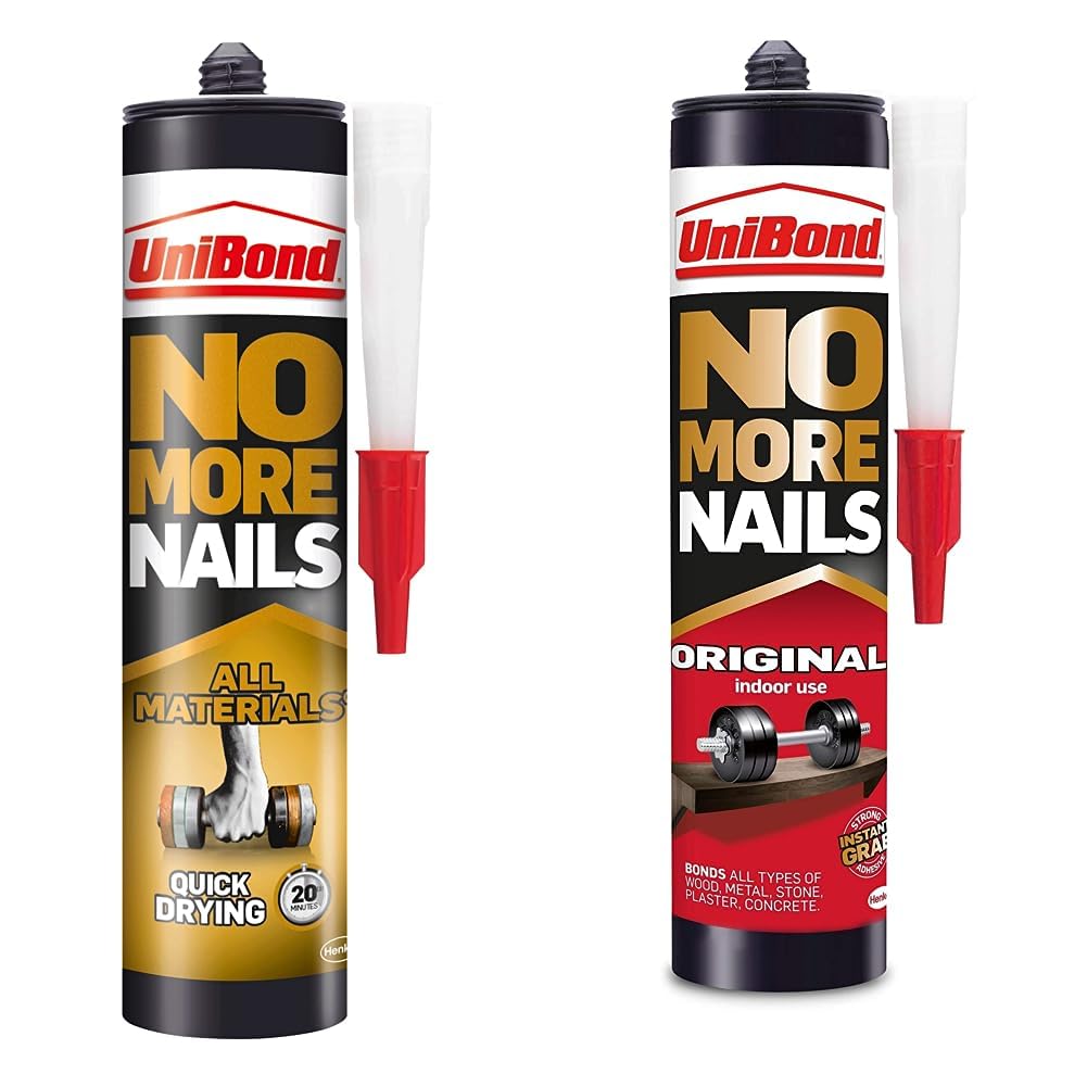 UnibondNo More Nails All Materials Quick Drying Construction Adhesive, All Materials Grab Adhesive, High Strength Adhesive Bonding, White, 390g, UniBond No More Nails Original