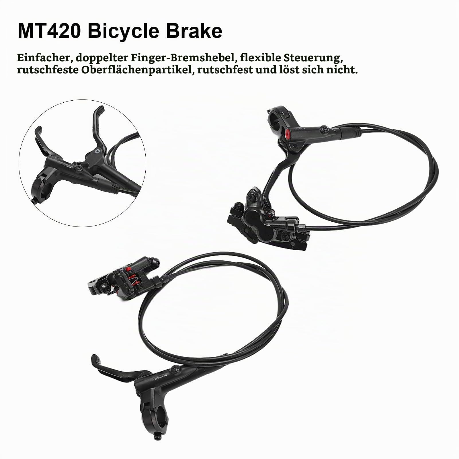 BTER M4 Fahrrad Hydraulische Scheibenbremse, Aluminiumlegierung 4 Kolben Bremssattel MT420 Links Hinten 1400mm Rechts Vorne 800mm Bremse, Scheibenbremsen Sets für Mountainbike, Fat Bike ,