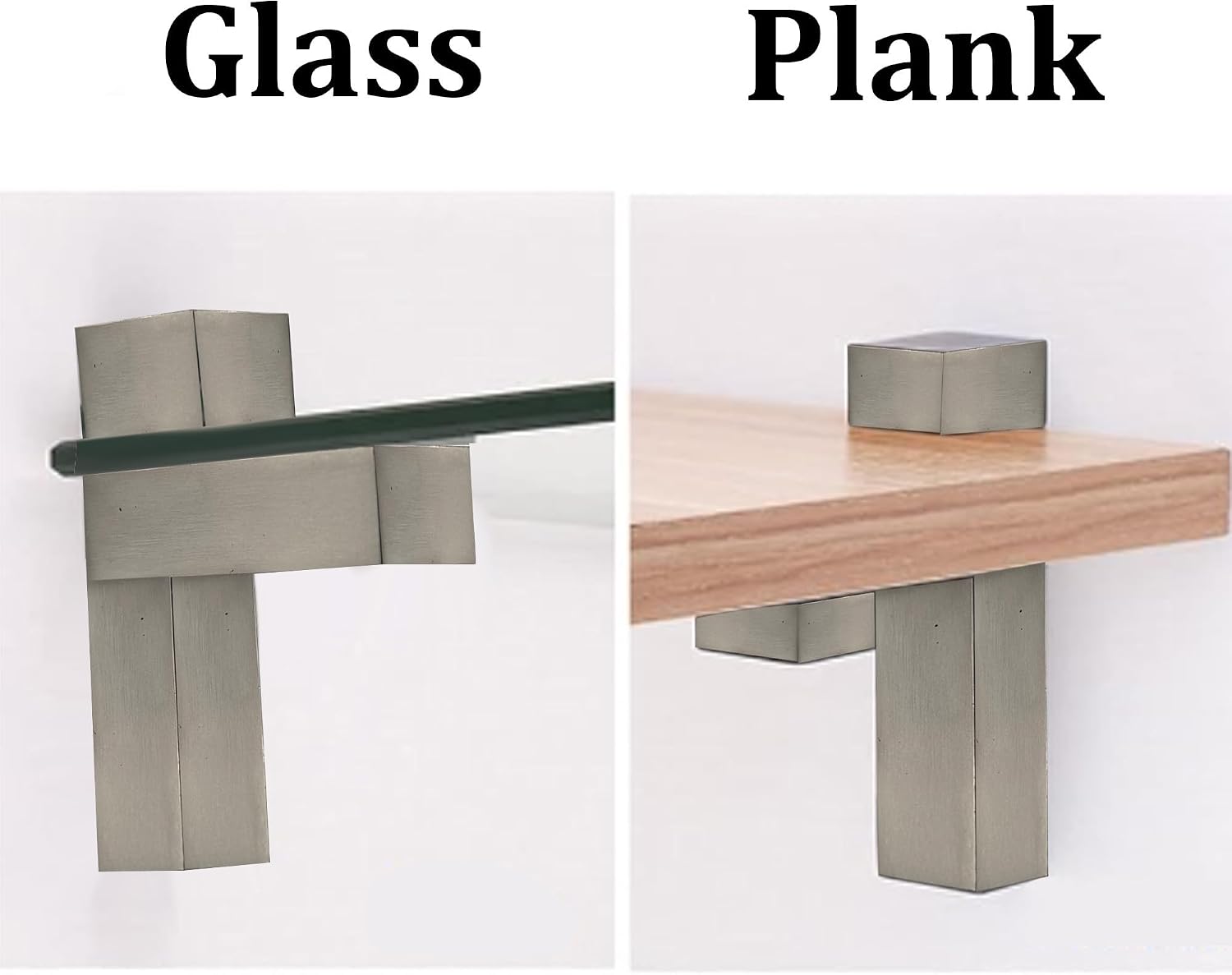 2Pcs Adjustable Wood/Glass Floating Shelf Brackets Wall Mount, 0.12"-1.37" Adjustable Clamp, Heavy Duty Zinc Alloy Glass Bracket for Home and Office Use, Brushed Nickel image 5
