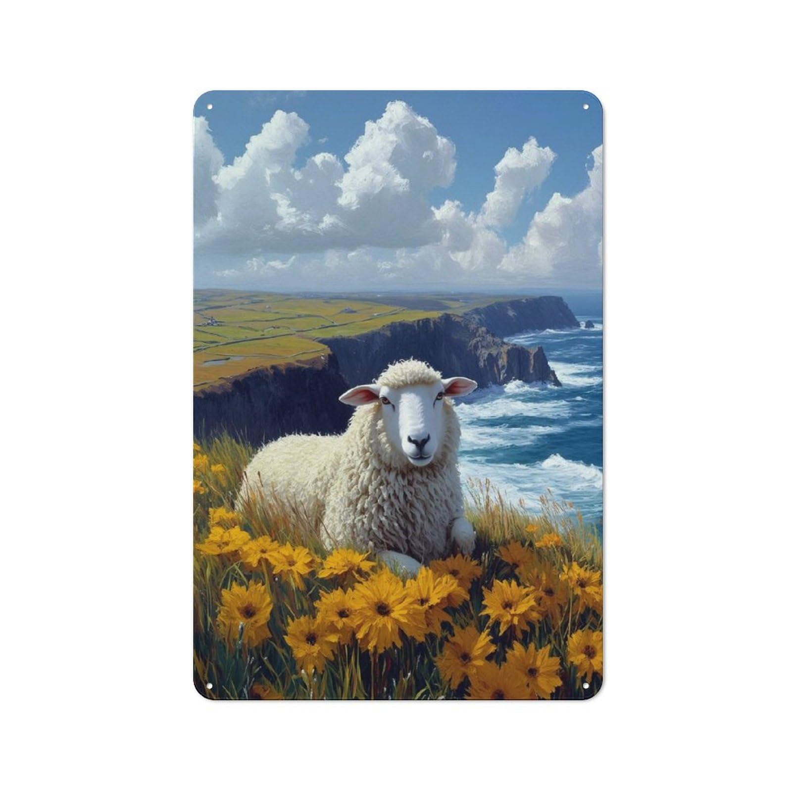Junmoney Style-8 Workshop Style Sheep In A Field Of Flowers Tin Sign 30X20cm, Garage Wall Decor For Tool Room, Garage, Studio Or Home Bar