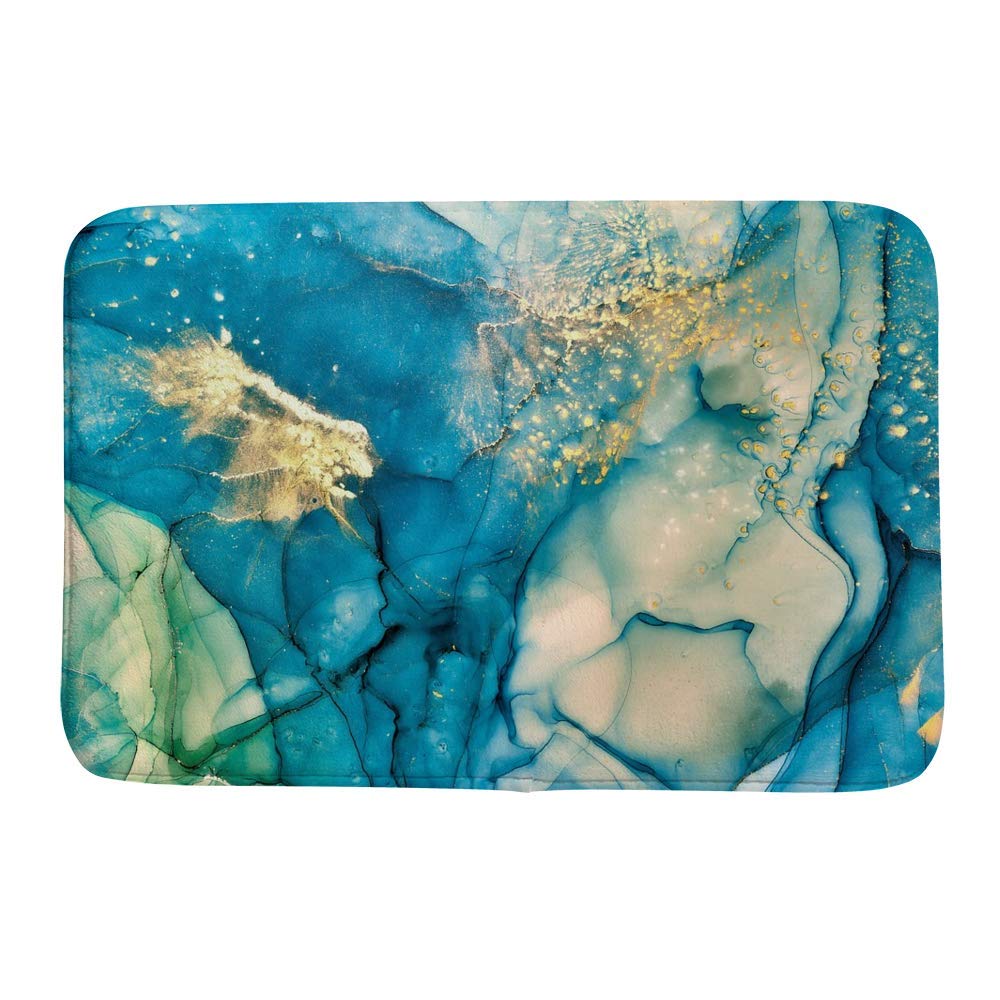Tapis de bain fluide turquoise marbré antidérapant 91x61 cm