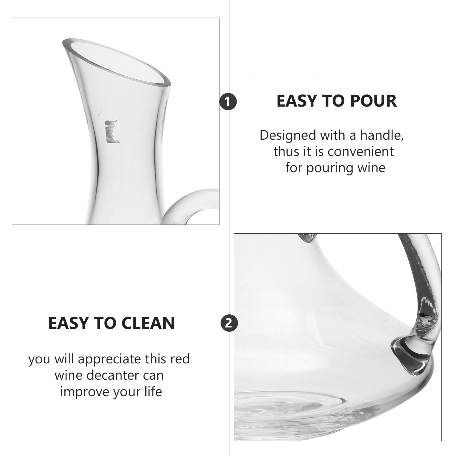 Balacoo Decantador de Vino de Vidrio de 1500 Ml con Asa Fácil de Limpiar y Diseño Práctico para Almacenamiento y Servicio en Casa