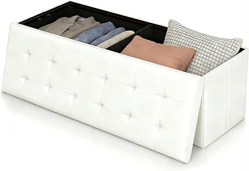 Miniatura 8 de Safeplus Banco otomano plegable de almacenamiento, banco otomano grande de 45 pulgadas que ahorra espacio, baúl de almacenamiento de piel sintética