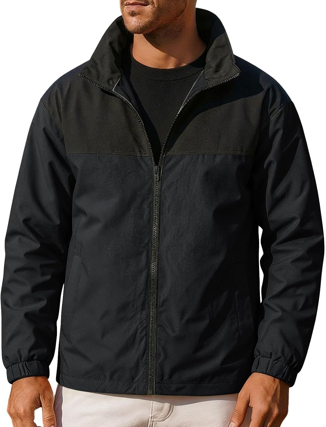 Men's Zip Up Waterproof Rain Jacket Outdoor Lightweight Softshell Raincoat Windbreaker for Hiking Travel